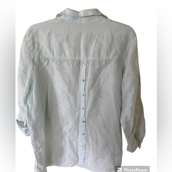 100% linen baby blue popover top fits XL missing tag - Picture 2 of 8